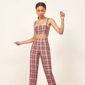 Reformation Atlas Top Bel Air Linen Plaid Crop Top